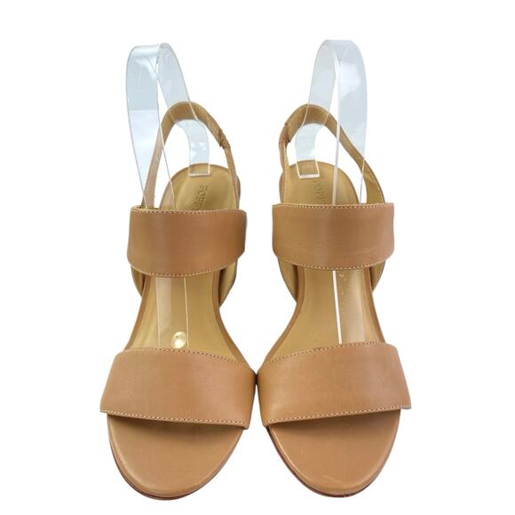 Poppy Barley Womens Brown Tan leather Open Toe Block Heels Slingback Sandals 7.5 - Picture 2 of 6